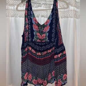 Angie Floral Tank Top - Navy and Pink
